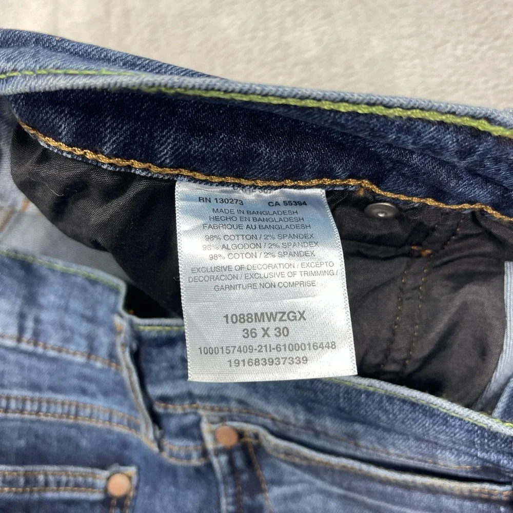 Wrangler Jeans Mens 36x30 Blue Denim Dark Wash Faded Retro Slim Straight Leg